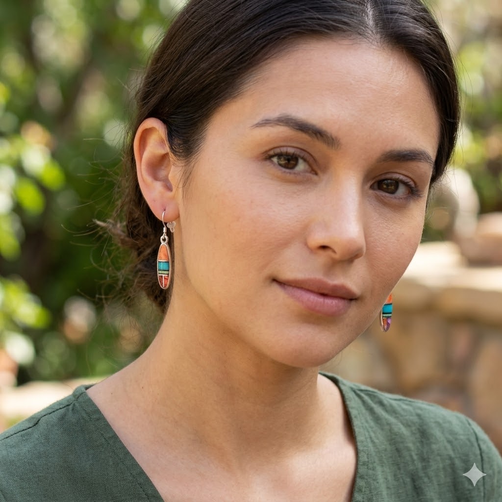 Zuni Inlay Blue Orange Earrings