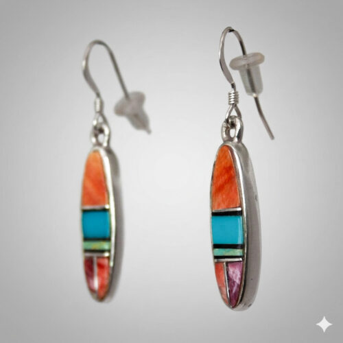 Zuni Inlay Blue Orange Earrings